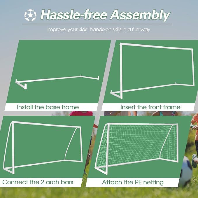 GYMAX Soccer Goal, Soccer Goals for Backyard with All Weather Net, Ground Stake & Zip Ties, Easy Assembly Folding Soccer Frame and Net for Kids School Club Training Practice