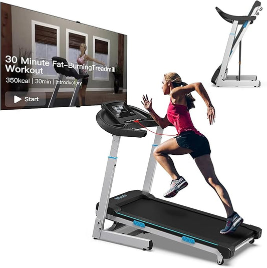 WELLFIT TM007 Auto Incline Treadmill, 4.0HP Heavyduty Treadmill for 400lbs+ Capacity, Adjustable Height for 5'2"- 6'4" Users, 95% Assembled, LED Console, 45*18 Large Area, 8.7MPH, Foldable Space Saver