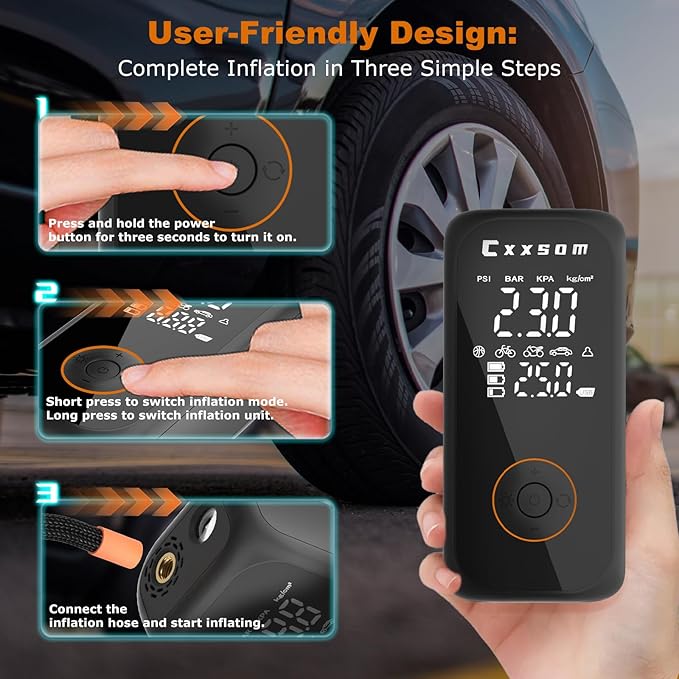 Tire Inflator Portable Air Compressor 150PSI & 10,000mAh Battery,Cordless 12V Mini Air Pump with Digital Pressure Gauge, Air Pump for Auto Shut-Off for Car, Motorcycle, Bike, SUV, Balls