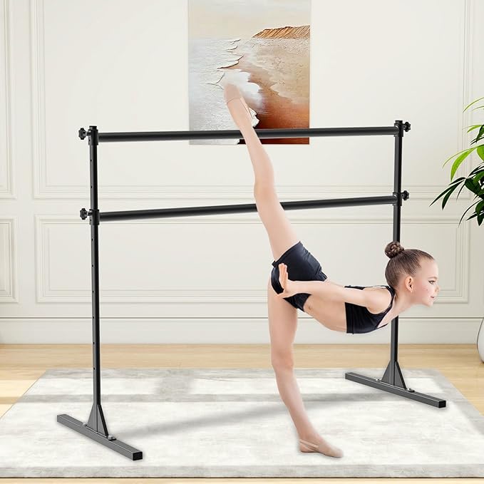 4FT/5FT/6FT Freestanding Ballet Barre 10 Height Adjustable from 11 to 47 inch Ballet Bar 350 lbs Capacity Portable Double Dance Bar for Home Workout and Stretch