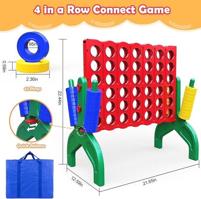 Aywewii 1.9 Feet Giant 4-to-Score Connect Game Set for Kids and Adults 4-in-A-Row Jumbo Yard Game Large Outdoor Toys Big Family Games Birthday Gifts for Toddler Boys Girls Ages 3+ Year Old