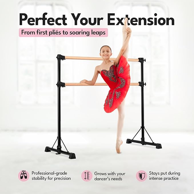New & Improved 4 Ft Steel Double Ballet Barre with Carry Bag and Beginner Guide,Adjustable&Portable Ballet Barre for Home and Gym,Quality Ballet bar Anti-Wobble,Stretching Dance bar
