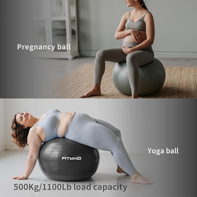 FITMIND_ Extra Thick Exercise Ball Yoga Ball 22in/26in/30in for Workout Pregnancy Stability,Anti-Burst and Slip Resistant Swiss Ball with Pump for Yoga, Pilates, Fitness,Birthing,Physical Therapy