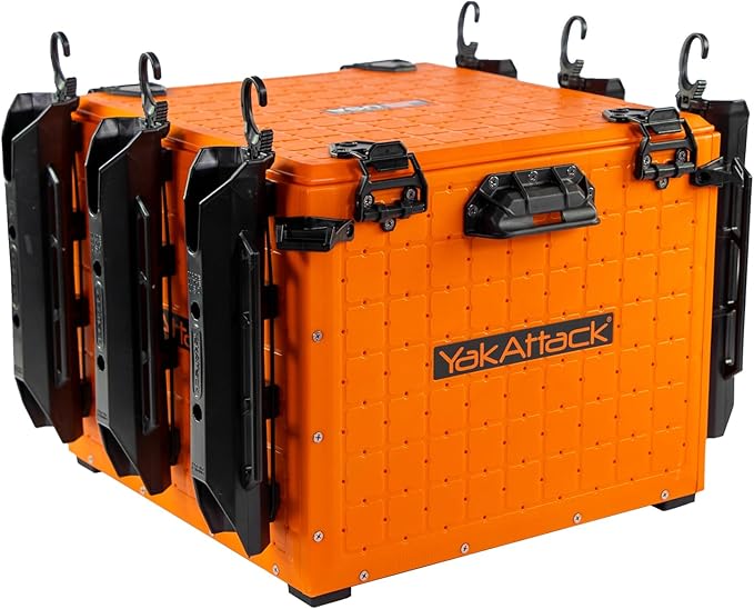 YakAttack BlackPak Pro 16" x 16" Kayak Fishing Crate with 6 Rod Holders - Orange | Tackle Storage Box & Fishing Gear Organizer | Lightweight, Durable & Customizable Kayak Fishing Accessory