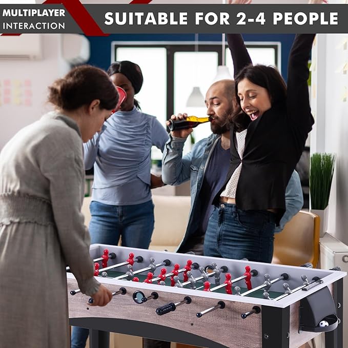 48in Foosball Table, Arcade Table Soccer w/2 Balls for Kids and Adults, Indoor Foosball Table for Home, Game Room w/Wood Grain Finish and Foosball Accessories