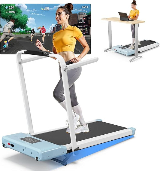 Walking Pad Treadmill with Handle Bar 3-in-1 Foldable Treadmills for Small Space 300 LBS Capacity, 3.0HP Portable Under Desk Treadmill for Home Office with LED Display Remote APP Control