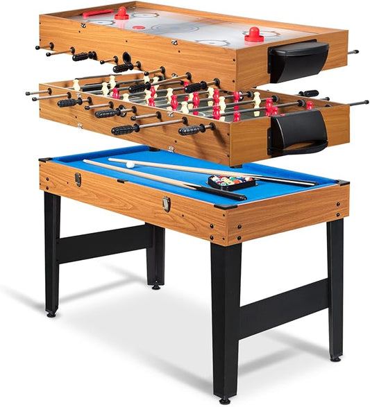 Goplus 48 Inch Game Table, 3-in-1 Combo Table Set w/Adult Size Foosball Table, Pool Table, Slide Hockey Table, Multi Game Table w/Billiard, Soccer & Hockey for Arcade, Party, Family Night, Game Room