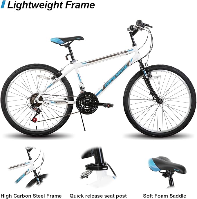 HH HILAND 24 26 inch Mountain Bike for Men Women, 21 Speeds High-Carbon Steel Frame, Sport Cycling MTB Bicycle for Adult