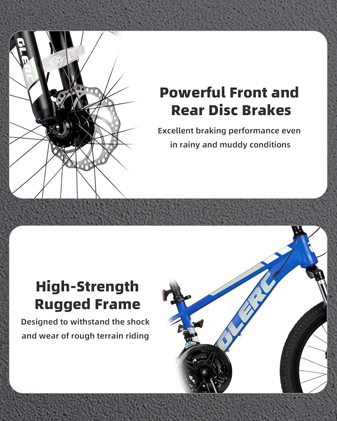 Glerc 20 24 Inch Kids Bike, Kids Mountain Bike for Boys and Girls Ages 6-14, 21-Speed Skyline Bicycle with Front Suspension and Disc Brakes, Multiple Colors