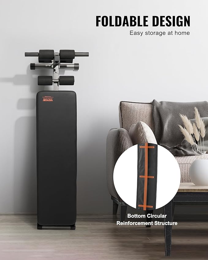 VEVOR Sit Up Bench, Decline Ab Bench with Reverse Crunch Handle, Adjustable Height Setting, Heavy Duty Steel, 500/600/1000 Lbs Capacity for Home Gym Workouts, Strength Training, Full Body Muscles