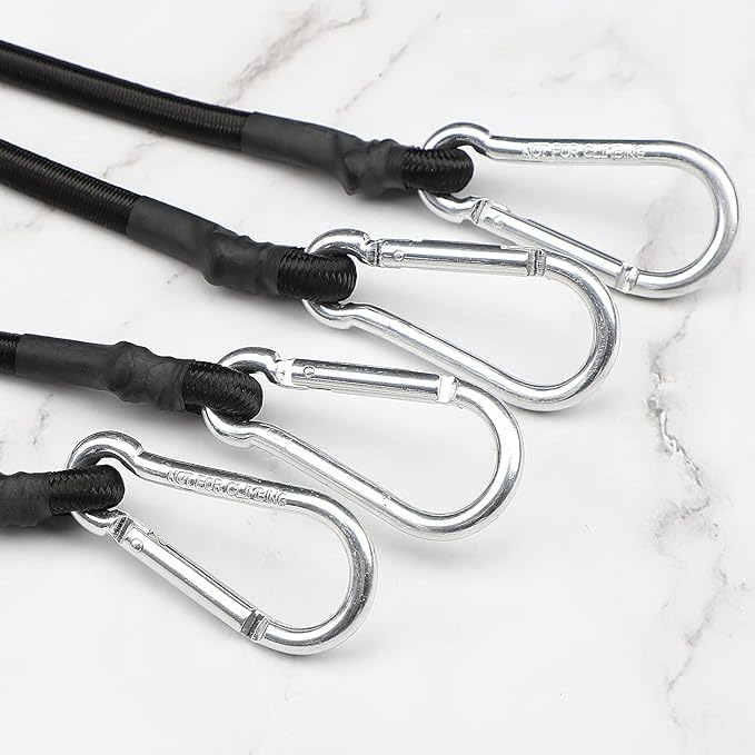 ZHOUBIN 48 Inch Black Bungee Cords with Carabiner Hooks, 4Pcs