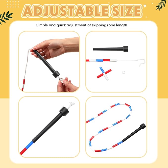 Zubebe 16-foot Double Dutch Jump Ropes Bulk Segmented Skipping Colorful Beaded Ropes for Kids Adults Fitness Physical Education Gym Class School Sports Outdoor Activities, Red White and Blue