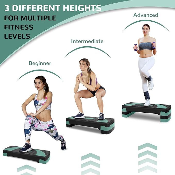 Fitvids Step Aerobic Platform, 31" Exercise Step with 3 levels Adjustable Height, 4 Stackable Risers, Fitness Training Workout Stepper for Home Gym, Cardio Strength, Black & Pink