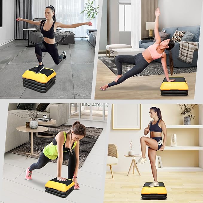 Exercise Aerobic Step Platform,Adjustable Height Fitness Stepper Stackable Risers, Aerobics Stepper Workout Stepper for Gym Home Cardio Strength & Training