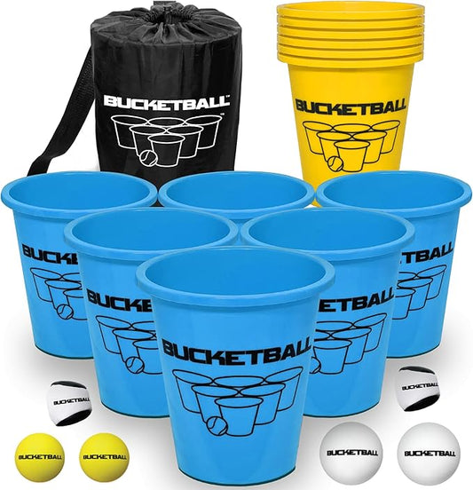 BucketBall | Team Color Edition | Combo Pack (Light Blue/Yellow): Original Yard Pong Game: Best Camping, Beach, Lawn, Outdoor, Family, Adult, Tailgate, Jumbo, Giant Game