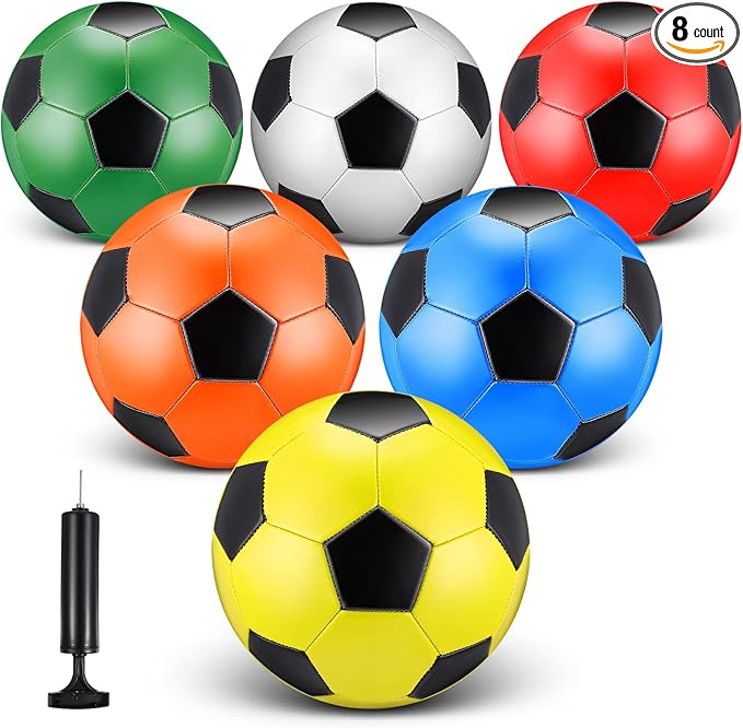 Deekin 6 Pcs Soccer Ball Bulk with Pump Size 5/4/3 Soccer Ball for Indoor Outdoor Sport Practice Competition Sport Training Accessories for Youth Adults