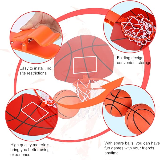 Honoson 3 Sets Indoor Trash Can Basketball Game Set Includes 3 Mini Clip on Basketball Hoop with Backboard 6 Inflatable Ball 3 Pump Kid Adult Office Decompression Toy Birthday Gift(Classic)