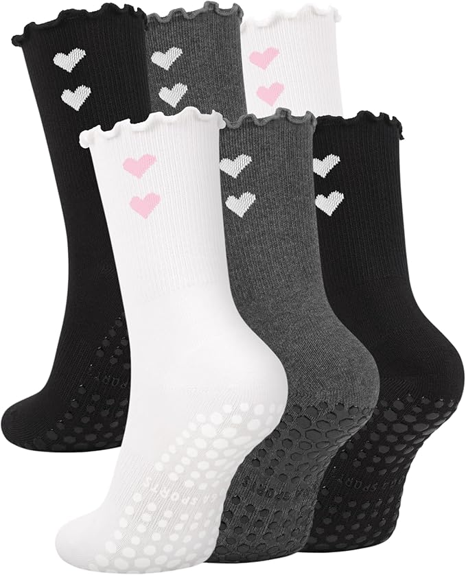 6 Pairs Grip Pilates Socks for Women, Non-slip Yoga Athletic Socks for Barre Ballet Barefoot Workout Hospital