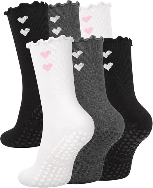 6 Pairs Grip Pilates Socks for Women, Non-slip Yoga Athletic Socks for Barre Ballet Barefoot Workout Hospital