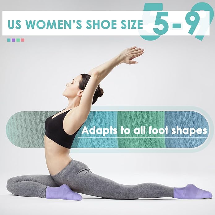 4 Pairs Pilates Socks with Grips for Women, Barre Yoga Grippy Socks, Womens Non Slip Pilates Crew Sticky Socks