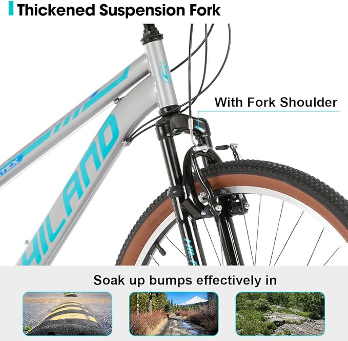HILAND 26 Inch Mountain Bike for Mens and Womens, 21 Speeds Mountain Bicycle, High-Tensile Steel Frame, V Brake, Hardtail MTB for Adults