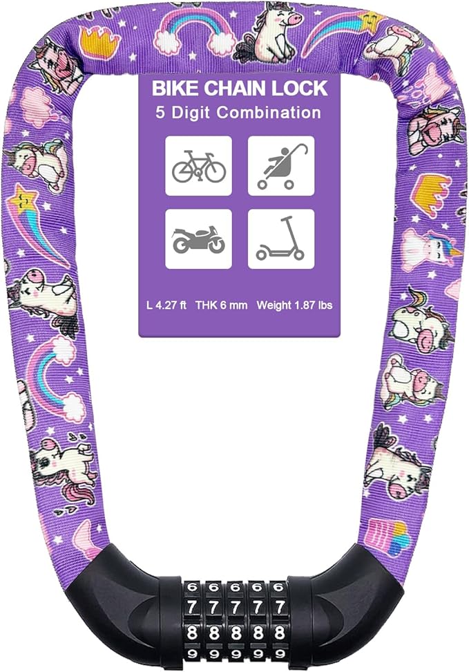 NDakter Bike Chain Lock, 5 Digit Combination Heavy Duty Anti Theft Bicycle Chain Lock,2.62/3.2/4.27/5/6Ft Long Security Resettable Bike Locks for Bike, Bicycle, Scooter, Door, Gate, Fence-4/6mm Thick