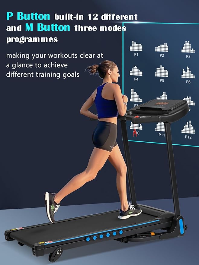 Treadmills for Home, 10MPH Quiet Auto Foldable Treadmill with Incline, 3.0 HP Treadmills for Running Walking with 350LBS Weight Capacity, Double Deck, Bluetooth Speaker, Pulse Sensors, Charge Station