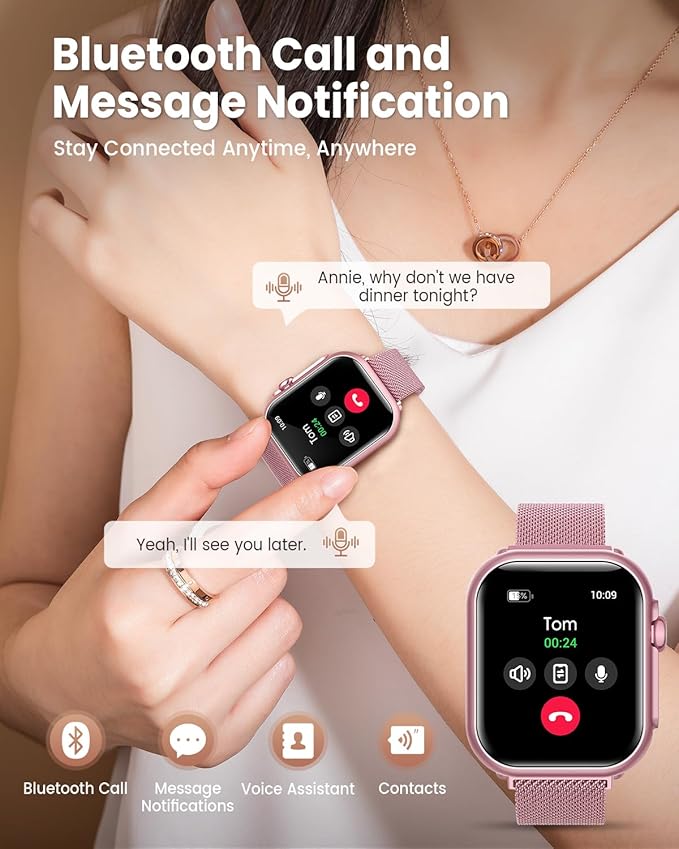 Smart Watches for Women Fitness Tracker: 1.85"Smartwatch with 30 Day+Battery Life Make/Answer Call Sleep Heart Rate SpO2 Monitor IP68 Waterproof 120+Sport Mode Watch for Android iPhone Samsung 2 Bands