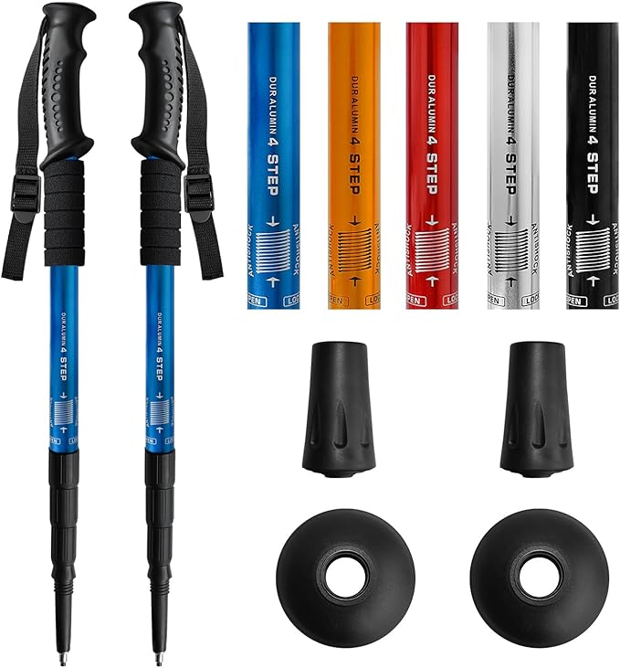 2 Pack Hiking Poles for Junior, Nordic Walking Trekking Pole Hiking Sticks Lightweight Collapsible & Shock-Absorbent Aluminum with Quick Adjustable Locks for Youth & Women