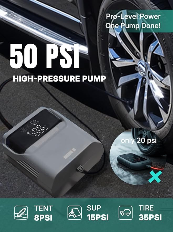 Niphean Paddle Board Pump with (Extra-Long) 118'' Charging Cable, 50 PSI Tire Inflator with Storage Bag, SUP Pump for Inflatables &Deflation, Air Inflator for Car Tires, SUP, Balloon, Mattress