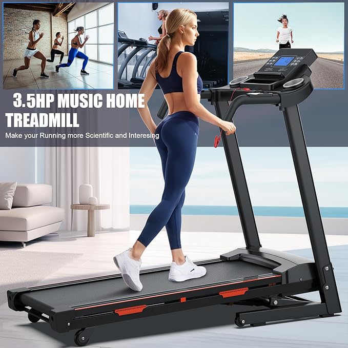 15% Auto Incline Treadmills 400LBS Capacity, 3.5 HP Heavy Duty Treadmill for Home, Walking Folding Treadmill, Running FoldableTreadmill Wide Belt, 0.5-8.5MPH, Bluetooth, APP