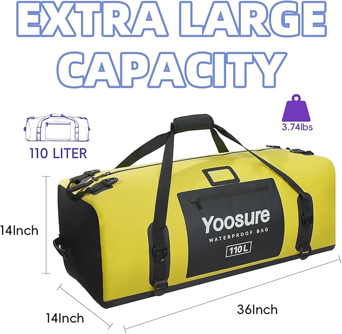 Waterproof Duffel Bag 110L- 700D PVC Dry Bag with Airtight Zipper, Large Dry Bag with Straps&Handles for Camping Boating Kayaking Rafting Canoeing Gym Beach Car Roof Storage (Grey)