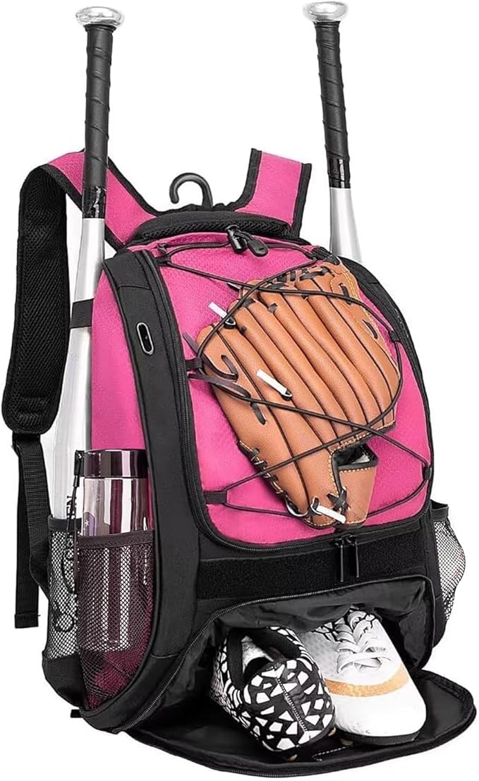 Baseball Bag Softball Backpack - Youth Adult T Ball Bat Equipment Bag with Bat Helmet Holders, Shoe Compartment