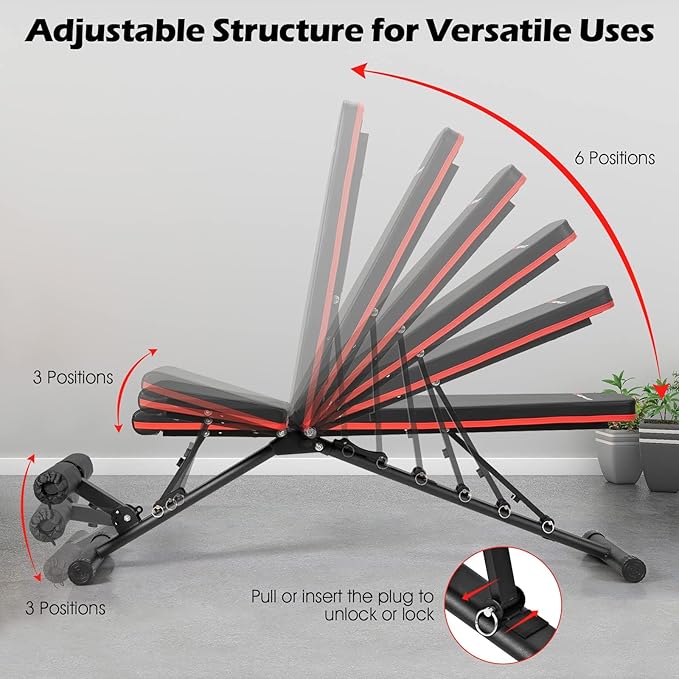 Goplus Adjustable Utility Weight Bench, Multifunctional Dumbbell Bench w/High Elastic Ropes for Strength Training, Max Weight 330lbs, Foldable Flat/Incline/Decline Bench Press for Home Gym Weightlifting