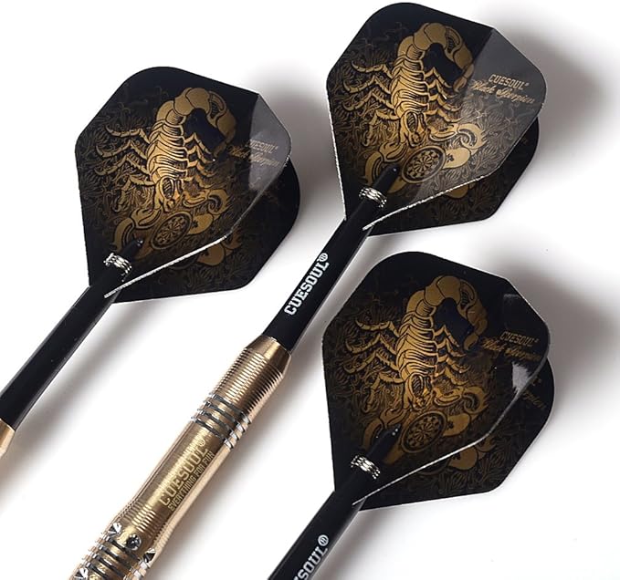 CUESOUL Steel Tip Darts Set 20/22/24 Grams with Deluxe PU Darts case-Black Scorpion Series