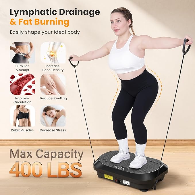 Vibration Plate Exercise Machine with Magnetic Acupoints, Lymphatic Drainage Vibrating Plate with 9 Modes & 120 Adjustable Speeds, 400 Lbs Capacity Whole Body Vibration Platform for Women Men