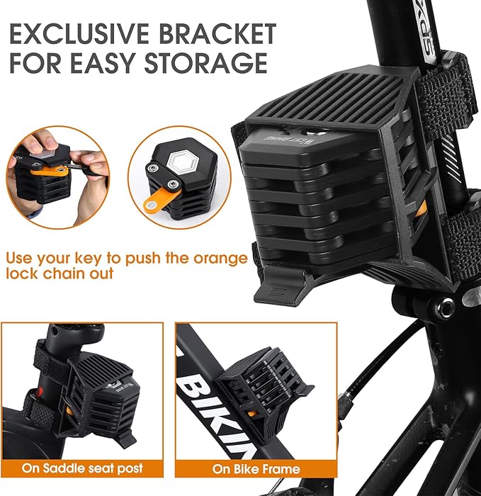 ICOCOPRO Folding Bike Lock with 3 Keys, 2.8 FT Bicycle Lock Compact Anti Theft, High Security Scooter Locks, Heavy Duty Bike Chian Locks with Bracket