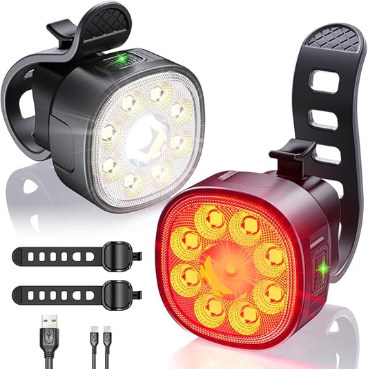 Victagen Bike Lights Kit 9LED Bike Headlights High & Low Beams, Ultra-Light and Bright Bicycle Lights, Waterproof Bike Lights for Night Riding, USB-C Bicycle Front and Rear Lights