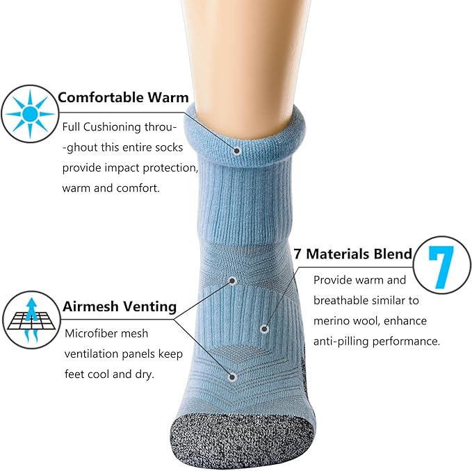 CWVLC Crew Hiking Socks, Cushion, Moisture Wicking, Arch Compression Boot Socks