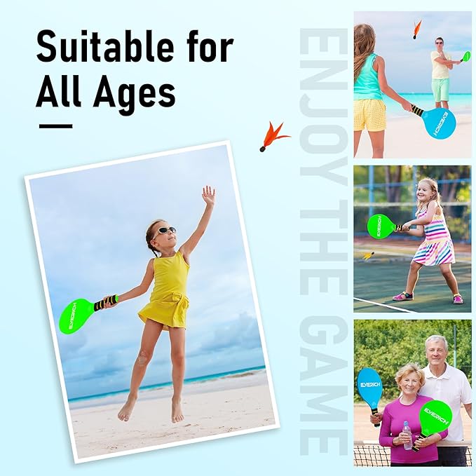 EVERICH TOY Paddle Ball Set, Badminton Set 4 Rackets, Great Gifts Easter Basket Stuffers for Kids Teens Adults and Family, Fun for Beach, Yard, and Lawn Play All Year Round