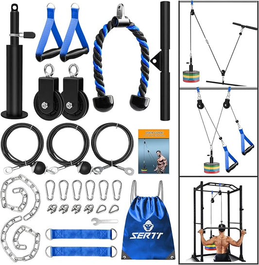 SERTT Weight Cable Pulley System Gym, Upgraded Cable Pulley Attachments for LAT Pull Down, Biceps Curl, Tricep, Arm Workouts - Home Gym Add On Equipment