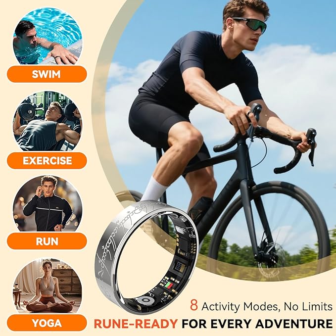 Ultra Smart Ring for Women Men,Health Fitness Tracker with Sleep/Blood Pressure/Oxygen Monitoring, Heart Rate & Activity Tracking,IP68 Waterproof, 5+Day Battery,No Subscription Fee 1-Silver 8