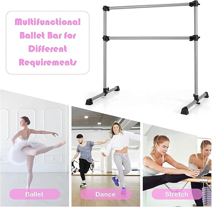 Costzon Portable Ballet Barre, 4FT Adjustable Double Freestanding Ballet Bar w/Anti-Skid Pad, Stable Base, Heavy-Duty Dancing Stretching Bar for Home, Fitness, Ballet
