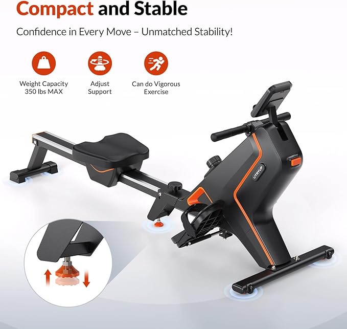 Magnetic Rowing Machines for Home (R05), Water Rowing (R10), 16 Levels of Quiet Resistance Foldable Compact Rowing Machine 350 LB Weight Capacity with Bluetooth, App Supported, Tablet Holder