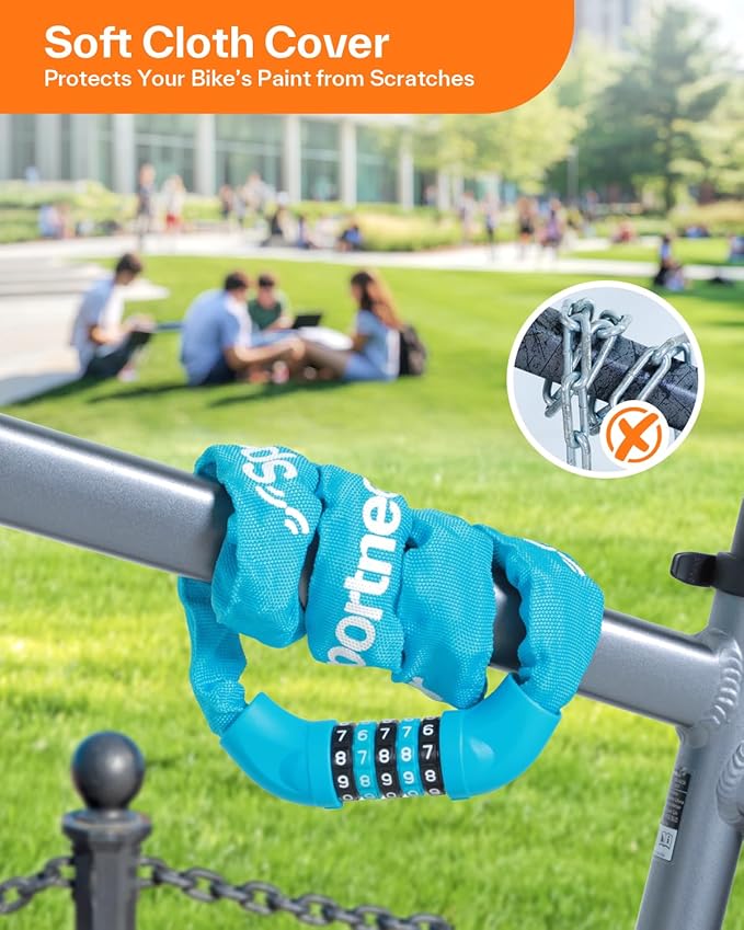Sportneer Bike Lock: 5 Digit Combination High Security Anti Theft Bike Chain Lock - 3.2/3.6/4ft Heavy Duty Keyless Bicycle Lock for Bike, Motorcycle, Scooter, Door & Gate - 4/6mm Thick, Easy to Use