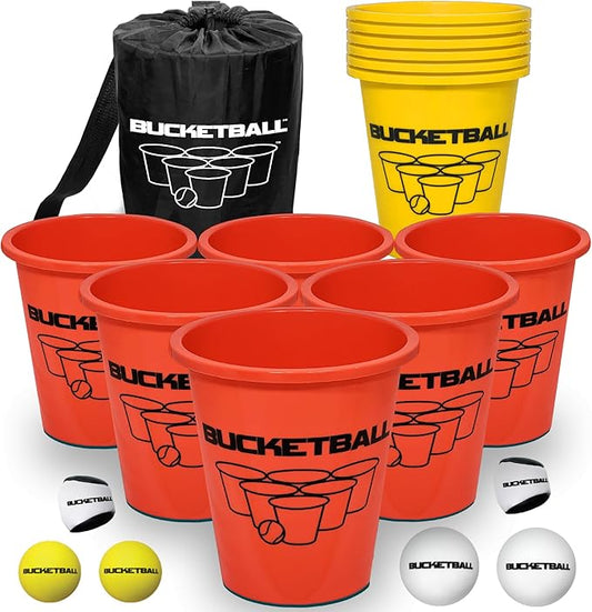 BucketBall | Team Color Edition | Combo Pack (Orange/Yellow): Original Yard Pong Game: Best Camping, Beach, Lawn, Outdoor, Family, Adult, Tailgate, Jumbo, Giant Game