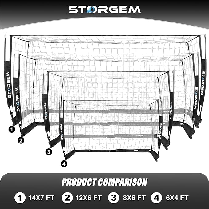 Storgem Soccer Goal,Soccer Net,Soccer Goals for Backyard,with Bow Frame,Collapsible Metal Base and 15 Training Cones