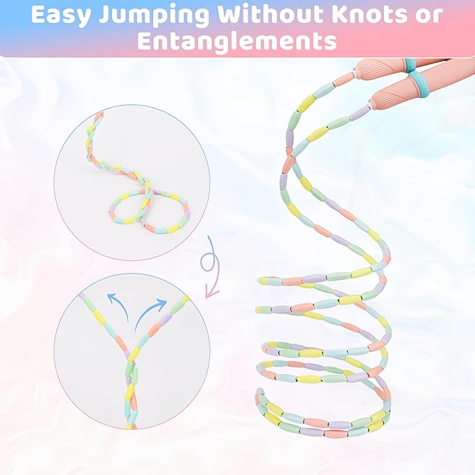 Coolrunner 9 FT Upgraded Kids Jump Rope, 2PC Soft Beaded Skipping Rope with Soft Anti-slip Handles, Adjustable Jumping Rope for Kids Adults, Plastic Segmented Long Enough