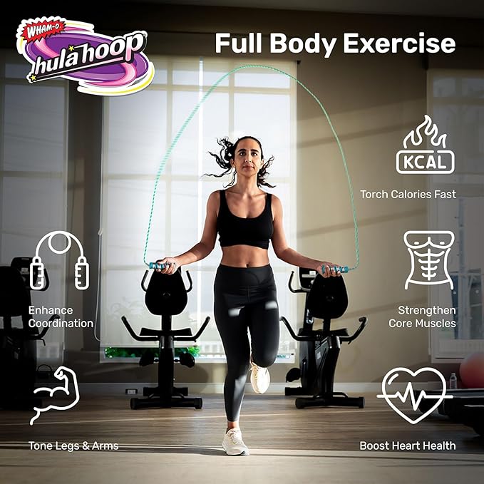 Wham-O Hula Hoop Jump Rope, 7 Feet Skipping Rope with Spiral Handles, for Indoor Outdoor Fitness Exercise Weight Loss
