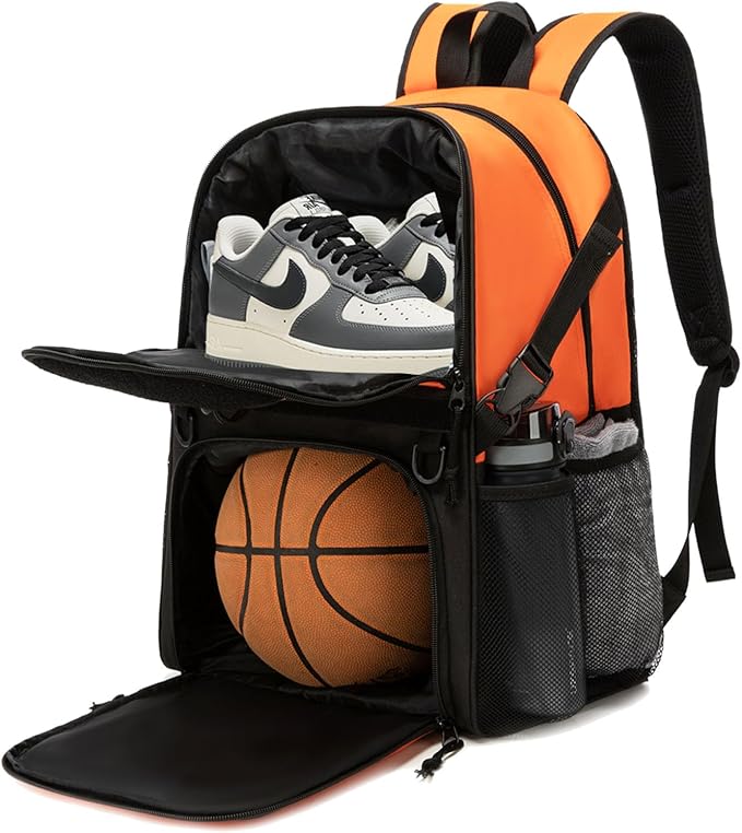 Basketball Bag Backpack with Ball Holder and Shoes Compartment,Best for Basketball, Soccer, Volleyball, Gym. (ORANGE)